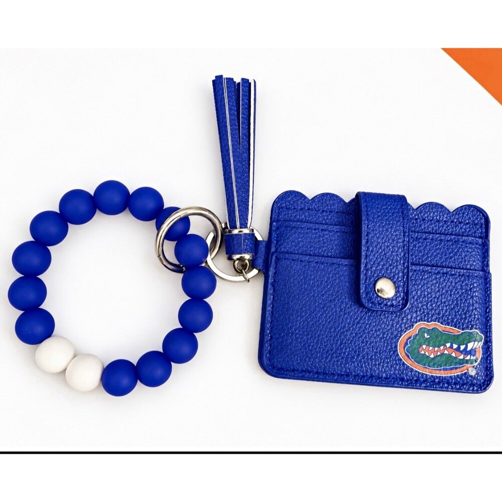 Florida Gators Blue/White ID Card Holder Wallet Keychain Beaded Bracelet Tassel
